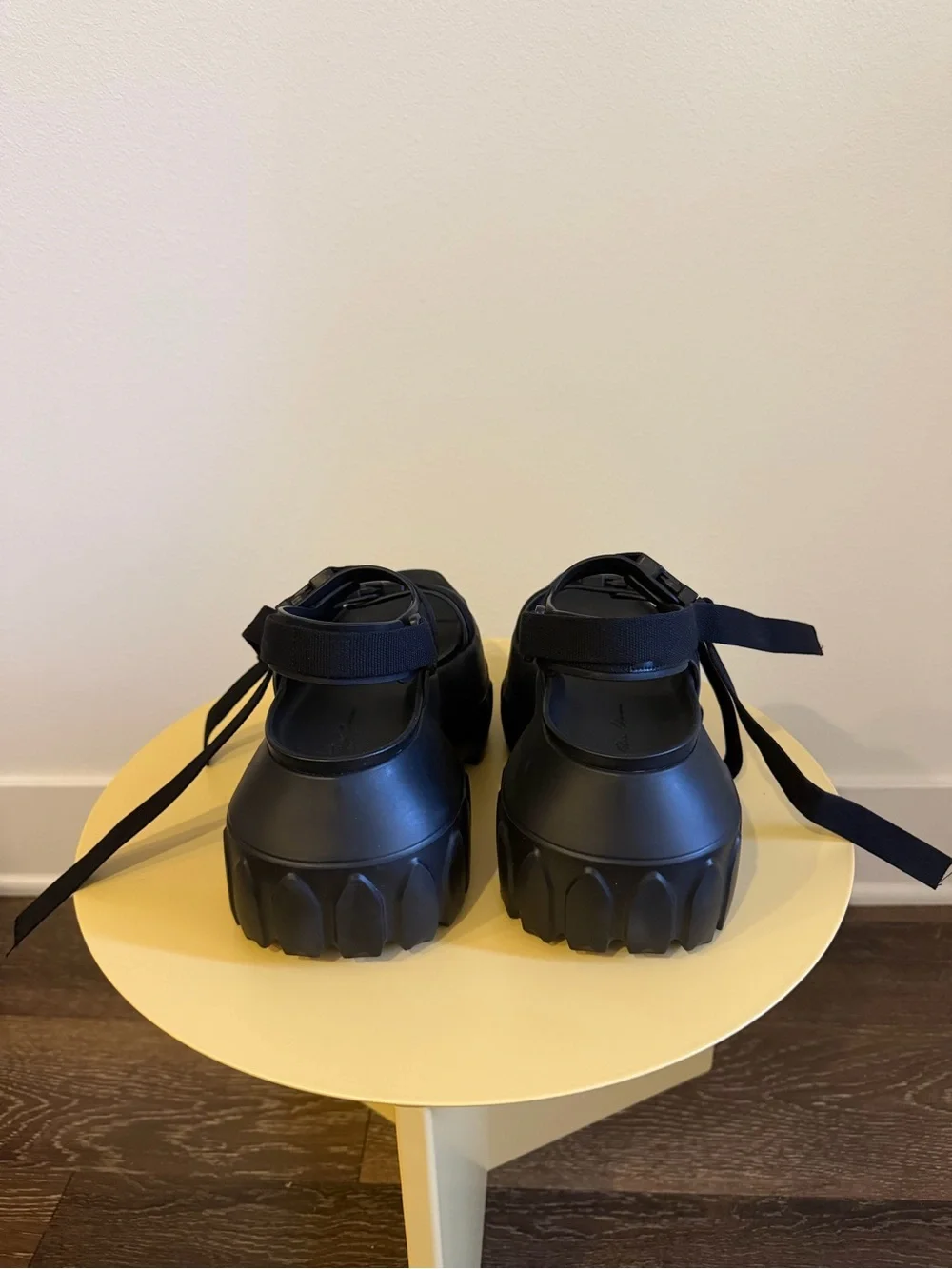 RICK OWENS BLACK HOLLYWOOD MEGA TRACTOR PLATFORM SANDALS